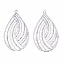 Honeyhandy 304 Stainless Steel Filigree Pendants, Etched Metal Embellishments, Textured, Teardrop, Stainless Steel Color, 32x18x0.3mm, Hole: 1.2mm