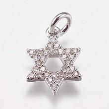 Honeyhandy Brass Micro Pave Cubic Zirconia Charms, for Jewish, Star of David, Platinum, 13.5x10x2mm, Hole: 3mm