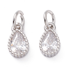 Honeyhandy Brass Micro Pave Cubic Zirconia Charms, teardrop, Clear, Platinum, 10x5.5x3mm, Hole: 3mm