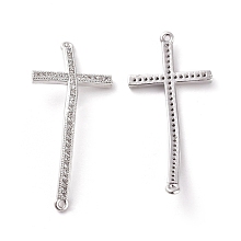 Honeyhandy Brass Micro Pave Cubic Zirconia Links connectors, Cross, Clear, Platinum, 35.1x16x2mm, Hole: 0.8mm