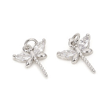 Honeyhandy Brass Micro Pave Cubic Zirconia Charms, with Jump Rings, Dragonfly, Clear, Platinum, 11.8x10.5x2.5mm, Jump Rings: 4x0.8mm, 2.5mm Inner Diameter