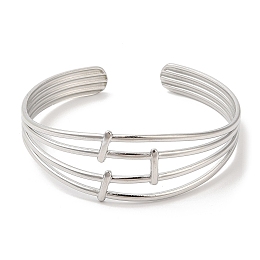 Honeyhandy Non-Tarnish 304 Stainless Steel Multi Line Cuff Bangles for Women, Stainless Steel Color, Inner Diameter: 2-1/4 inch(5.6cm)