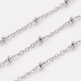 Honeyhandy 304 Stainless Steel Cable Chains, Satellite Chains, Soldered, with Spool, Rondelle Beads, Stainless Steel Color, 2mm, about 32.8 Feet(10m)/roll