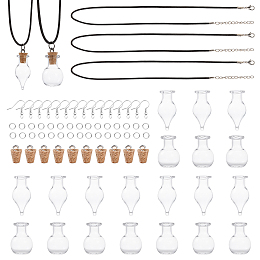 SUNNYCLUE 90Pcs DIY Glass Wishing Bottle Jewelry Sets Kits, Including 2 Styles Pendants, Waxed Cotton Cord, Brass Earring Hooks and Iron Jump Rings, Platinum