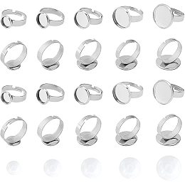 UNICRAFTALE 8/10/12/14/16mm Adjust Ring Base 20 Sets Stainless Steel Bezel Rings with Half Round Glass Cabochons Finger Rings Components for Ring Making Stainless Steel Color