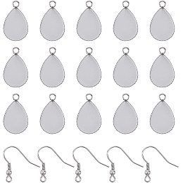 UNICRAFTALE 50 Sets DIY Pendant Earring Making Kits Stainless Steel Earring Hooks with Pendants Bezels Ear Wires with Teardrop Pendant Cabochon Earring for Jewelry Making Stainless Steel Color