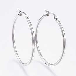 Honeyhandy 304 Stainless Steel Big Hoop Earrings, Hypoallergenic Earrings, Ring Shape, Stainless Steel Color, 12 Gauge, 44~46x2mm, Pin: 0.7x1mm