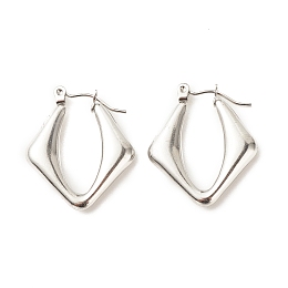 Honeyhandy Non-Tarnish 304 Stainless Steel Chunky Rhombus Hoop Earrings for Women, Stainless Steel Color, 25x22mm, Pin: 0.8mm