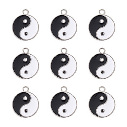 Honeyhandy Alloy Enamel Pendants, Trigram, White & Black, Platinum, 21x18x2mm, Hole: 2mm