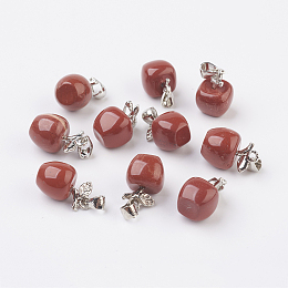 Honeyhandy Natural Red Jasper Pendants, with Platinum Tone Brass Findings, Apple, 15x10mm, Hole: 2.5x6mm