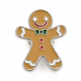 Honeyhandy Christmas Gingerbread Man Enamel Pin, Alloy Badge for Backpack Clothes, Platinum, Goldenrod, 27x22x1.7mm