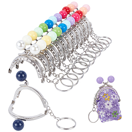 PandaHall Elite 13Pcs 13 Color Iron Purse Frame Handle Keychain, with Plasitc Beads, Platinum, 10.5cm, 1Pc/color