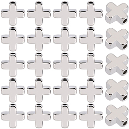 CREATCABIN 60Pcs Real Platinum Plated Brass Cross Beads Antique Crucifix Crosses Spacer Beads Holy Charms Silver Tiny Loose Beads DIY Jewelry Making Supplies Findings Craft for Necklaces Bracelets 8m