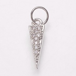 Honeyhandy Brass Micro Pave Cubic Zirconia Charms, Triangle, Clear, Platinum, 13.5x4x2mm, Hole: 3.5mm