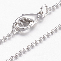 Honeyhandy Brass Ball Chain Necklaces, with Lobster Claw Clasps, Real Platinum Plated, 17.5 inch(44.5cm), 1.2mm