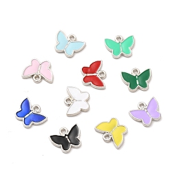 Honeyhandy Alloy Enamel Charms, Mixed Color, Butterfly Charm, Platinum, 10.5x12.5x1.5mm, Hole: 1.5mm