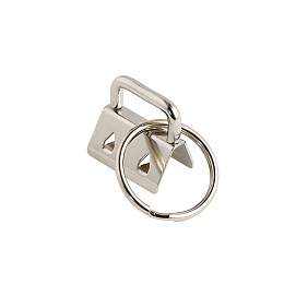 Honeyhandy Iron Ribbon Ends with Keychain Split Ring, for Key Clasp Making, Platinum, Ring: 24x1.5mm, End: 21x21x14mm