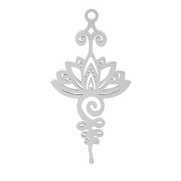 Honeyhandy Stainless Steel Pendants, Lotus Charms, Stainless Steel Color, 34x17x1.5mm, Hole: 1.2mm