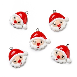 Honeyhandy Opaque Resin Pendants, with Platinum Tone Iron Loops, Christmas Theme, Santa Claus, White, 27x25.5x6mm, Hole: 2mm