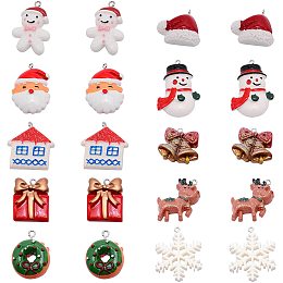 SUNNYCLUE 1 Box 20Pcs 10 Styles Christmas Mini Ornaments Charms Resin Xmas Pendants Snowflake Snowman Tree Hat Festival Decor Accessories for Necklace Bracelet Jewelry Making Supplies