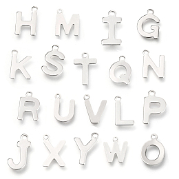 Honeyhandy 201 Stainless Steel Charms, Alphabet, Random Mixed Letters, 12~12.6x6~10.1x0.5~0.7mm, Hole: 1.2~1.4mm