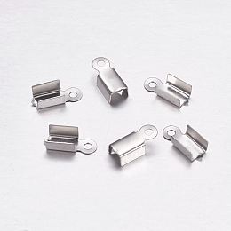 Honeyhandy 304 Stainless Steel Folding Crimp Ends, Fold Over Crimp Cord Ends, Stainless Steel Color, 9.5x4x3mm, Hole: 1mm