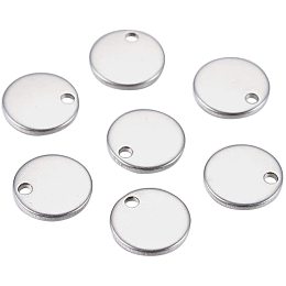 Pandahall Elite 100PCS Flat Round 304 Stainless Steel Charms Stamping Tag Charms for Bracelet Earring Pendant Charms 8x0.8mm, Hole 1mm