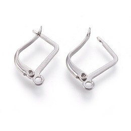 Honeyhandy 304 Stainless Steel Hoop Earring Findings with Latch Back Closure, Stainless Steel Color, 15~16x13~13.5x2mm, Hole: 1.6mm, Pin: 0.6x1mm