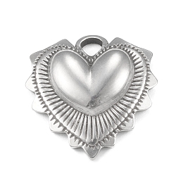 Honeyhandy 304 Stainless Steel Pendants, Heart Charm, Stainless Steel Color, 18x17.5x4mm, Hole: 2mm