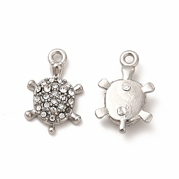 Honeyhandy 316 Surgical Stainless Steel with Crystal Rhinestone Charms, Turtle, Stainless Steel Color, 13x8x3mm, Hole: 1mm