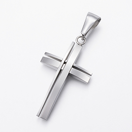 Honeyhandy 304 Stainless Steel Pendants, Cross, Stainless Steel Color, 36x20x4mm, Hole: 10x4mm