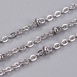 Honeyhandy 304 Stainless Steel Cable Chains, Satellite Chains, with Beads, with Spool, Soldered, Stainless Steel Color, 2.5x2x0.4mm, about 65.61 Feet(20m)/roll