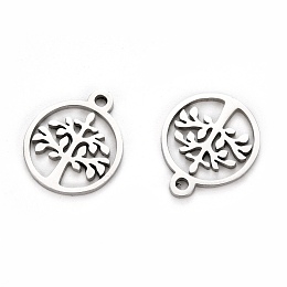 Honeyhandy 304 Stainless Steel Charms, Laser Cut, Ring with Tree of Life, Stainless Steel Color, 12x10x1mm, Hole: 1.2mm