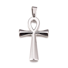 Honeyhandy 304 Stainless Steel Big Pendants, Ankh Cross, Stainless Steel Color, 65x37x4.5mm, Hole: 11x8mm