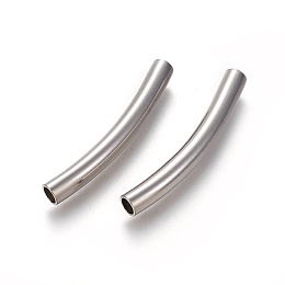 Honeyhandy 304 Stainless Steel Tube Beads, Curved Tube Noodle Beads, Curved Tube, Stainless Steel Color, 40x5mm, Hole: 4mm