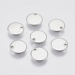 Honeyhandy 304 Stainless Steel Charms, Flat Round, Stamping Blank Tag, Stainless Steel Color, 8x0.8mm, Hole: 1mm