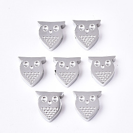 Honeyhandy 304 Stainless Steel Beads, Owl, Stainless Steel Color, 8x7.5x2.5mm, Hole: 1.5mm