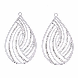 Honeyhandy 201 Stainless Steel Filigree Pendants, Etched Metal Embellishments, Textured, Teardrop, Stainless Steel Color, 32x18x0.3mm, Hole: 1.2mm