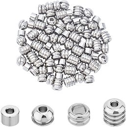 UNICRAFTALE About 80pcs 4 Sizes Grooved Column/Column/Rondelle Metal Beads Bulk Spacer Beads 6-8mm Stainless Steel Bead Loose Beads Metal Spacers for Jewelry Making Findings DIY Stainless Steel Color