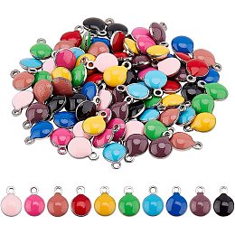 UNICRAFTALE About 80pcs 10 Colors Flat Round Enamel Charm Stainless Steel Pendant Enamelled Sequins Charm Metal Charms with Enamel for Jewelry Making 8.5mm