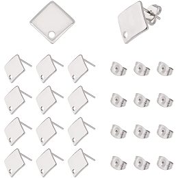 UNICRAFTALE 50pcs Rhombus Stud Earring 304 Stainless Steel Earring Findings with Loop and Butterfly Ear Nuts Stainless Steel Color Stud Earring Findings Pin 0.8mm DIY Jewelry Making