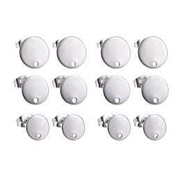 Arricraft 42Pcs 3 Size 304 Stainless Steel Stud Earring Findings, with Loop and Flat Plate, Ear Nuts/Earring Backs, Flat Round, Stainless Steel Color, 8~12x1mm, Hole: 1.5~1.8mm, Pin: 0.8mm, 42pcs/box