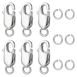 Beebeecraft 6Pcs 925 Sterling Silver Lobster Claw Clasps, with 925 Stamp, with 6Pcs Open Jump Rings, Platinum, 10.5mm, Hole: 1mm