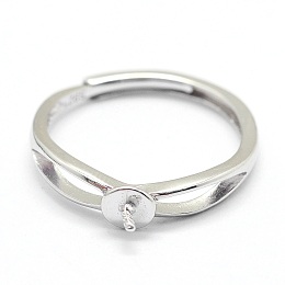 Honeyhandy Adjustable 925 Sterling Silver Ring Components, For Half Drilled Beads, Platinum, 16mm, Pin: 0.6mm