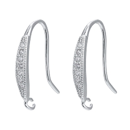 Honeyhandy 925 Sterling Silver Earring Hooks, Carved with 925, with Cubic Zirconia, Platinum, 15x2.5x1.5mm, Hole: 1mm, Pin: 0.8mm