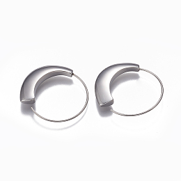 Honeyhandy 304 Stainless Steel Hoop Earrings, Hypoallergenic Earrings, Curved, Stainless Steel Color, 33x30x4.5mm, Pin: 1mm