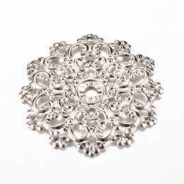 Honeyhandy Iron Links, Etched Metal Embellishments, Flower, Platinum, 48x47x2~3mm, Hole: 2mm