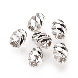 Honeyhandy Brass Spacer Beads, Fancy Cut,Barrel, Nickel Free, Real Platinum Plated, 4x3mm, Hole: 1mm