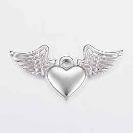 Honeyhandy 304 Stainless Steel Pendants, Heart and Wing, Stainless Steel Color, 20x40x3.5mm, Hole: 3mm