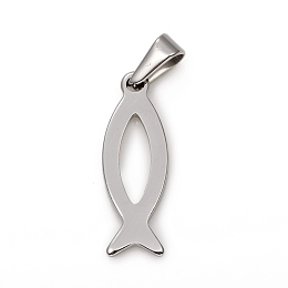 Honeyhandy 304 Stainless Steel Pendants, Jesus Fish/ Christian Ichthys Ichthus, for Easter, Stainless Steel Color, 26.5x9x1.5mm, Hole: 3x6mm